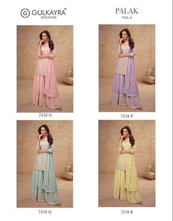 Palak vol-4 by gulkayra 7518 colors Festive Suits Collection Beautiful Stylish Fancy Colorful Party Wear & Occasional Wear EMBROIDERED CHINON Dresses At Wholesale Price